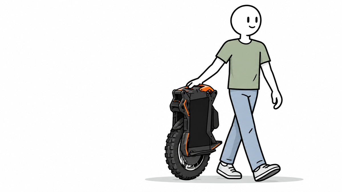 Comic panel hero: lifting and carrying a KingSong electric unicycle